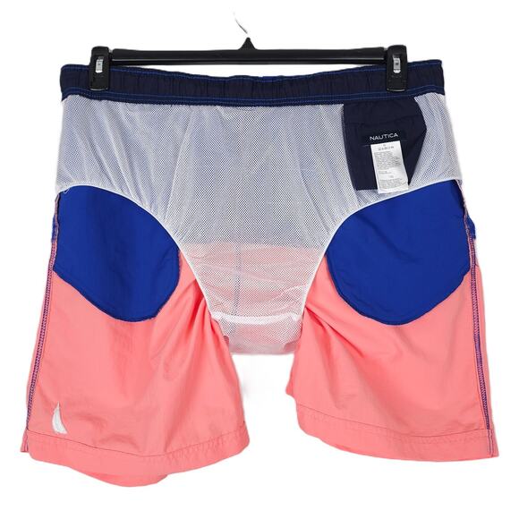 Nautica Men's Performance Colorblock Stripe 7" Swim Trunk Pale Coral Blue XL NWT - Picture 8 of 8